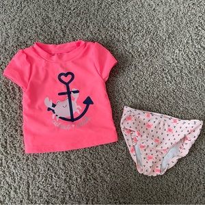 6-9 month baby girl swimsuit and rash guard, pink